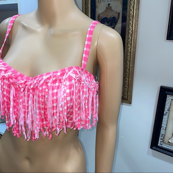 Coco Rave NWT! Sunbeam Demi Fringe Pink/White Plaid Bikini Top Size XL - Picture 3 of 13